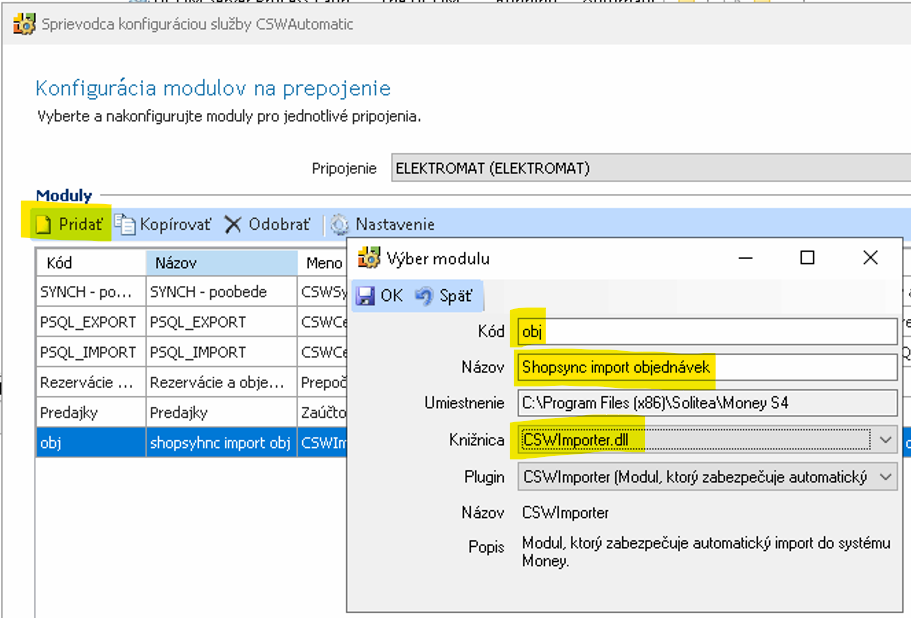 Průvodce CSWAutomatic – modul importu